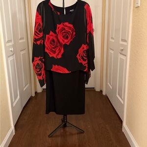 SLNY Black and Red Floral Dress